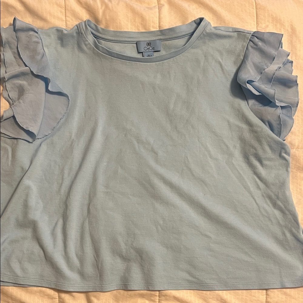 CECE Sky Blue Ruffle Sleeve Top